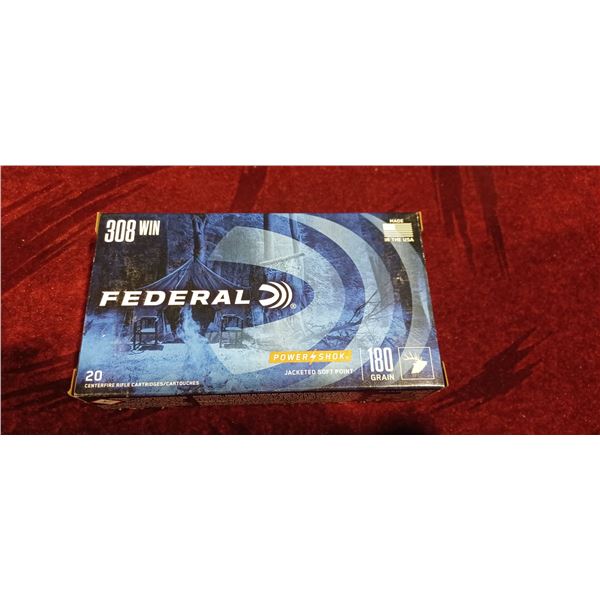 BOX OF FEDERAL POWER SHOK .308 WIN 180GR SP