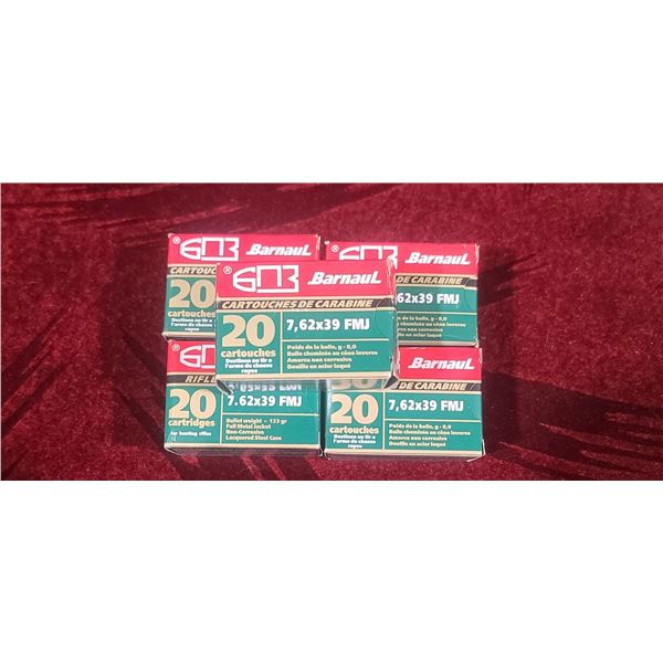 100 ROUNDS OF RUSSIAN NON-CORROSIVE 7.62 X 39 FMJ 123GR