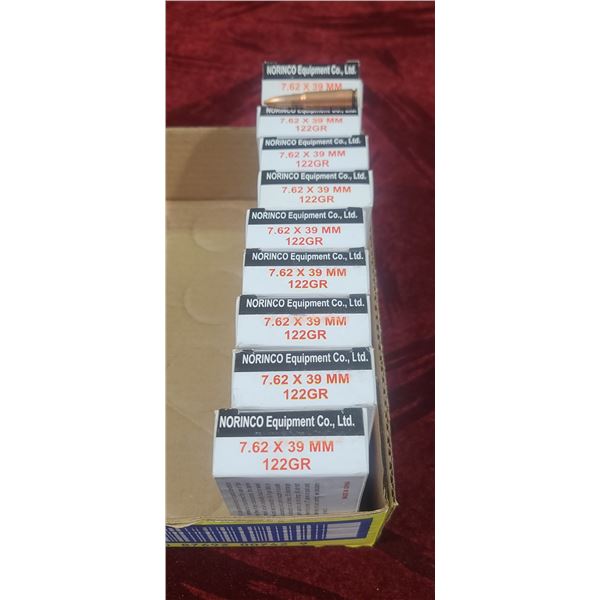 9 (20ROUNDS PER) BOXES OF NORINCO 7.62 X 39 122GR FMJ NON CORROSIVE - TOTAL ROUNDS 180