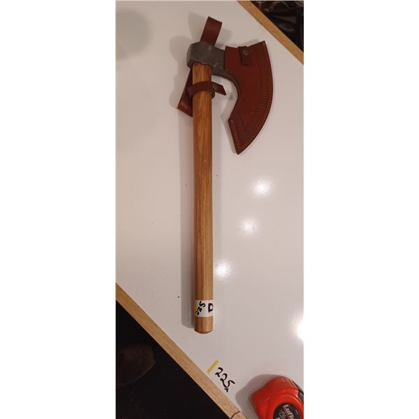 DAMASCUS AXE C/W WITH HEAVY LEATHER SHEATH