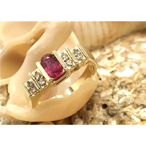 14K Yellow Gold Ruby and Diamond Band Ring