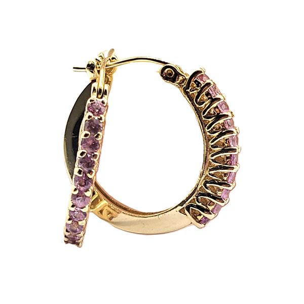 14K yellow Gold 3/4" Pink Sapphire Hoops
