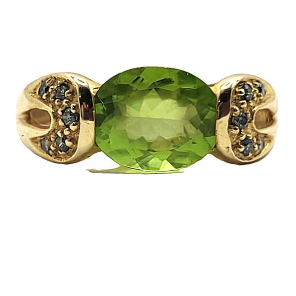East-West Peridot and Blue Diamond Ring