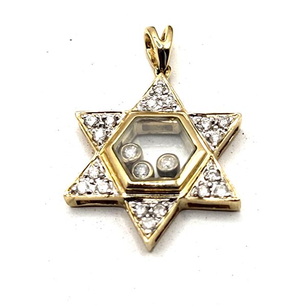 Star of David Pendant Featuring Floating Diamonds 14K