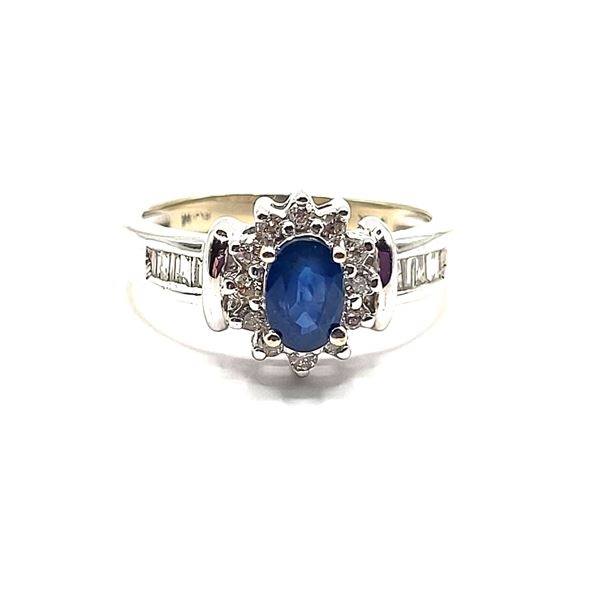 Oval Blue Sapphire and Diamond Halo Ring