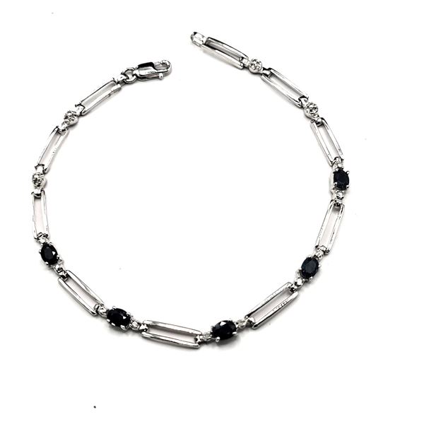 Modified Paper Clip Link Blue Sapphire Bracelet