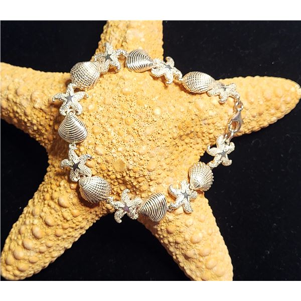 Sterling Silver Nautical Seashell Bracelet 8"