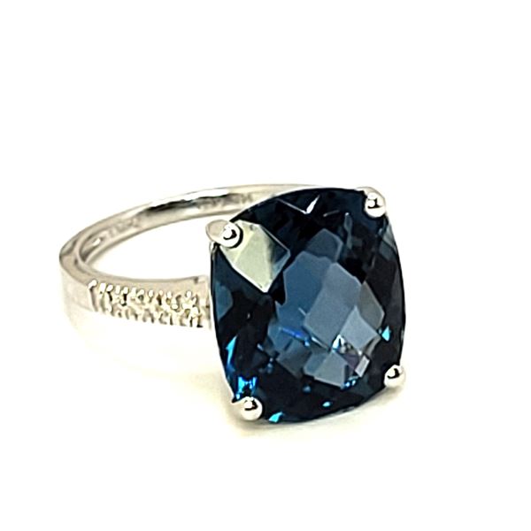 Cushion-Cut London Blue Topaz and Diamond Ring