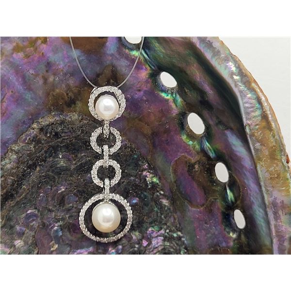 Concentric Circles Drop Pendant with Diamonds and Pearls