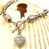 Image 7 : Sterling Silver Toggle Bracelet with Dangling Pave' Diamond Heart