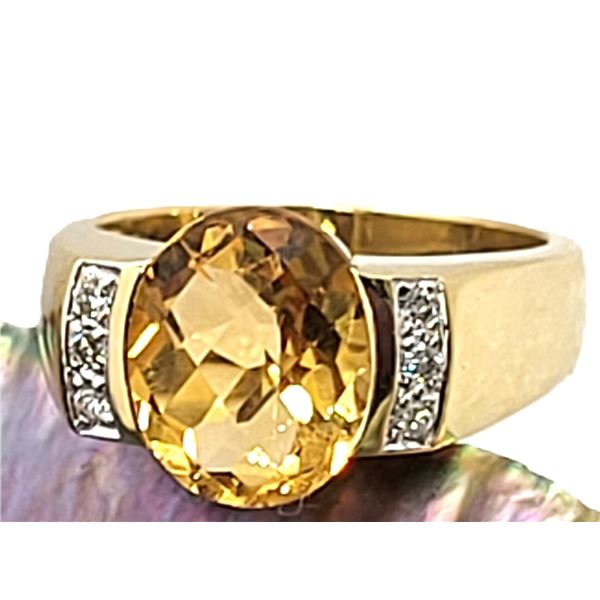 Bezel-Set Honey-Colored Citrine and Diamond Ring
