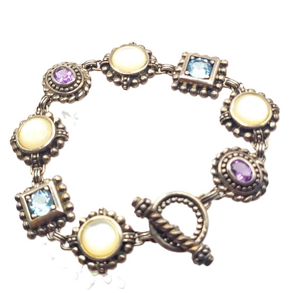 Amethyst, Moonstone & Blue Topaz Bracelet .925