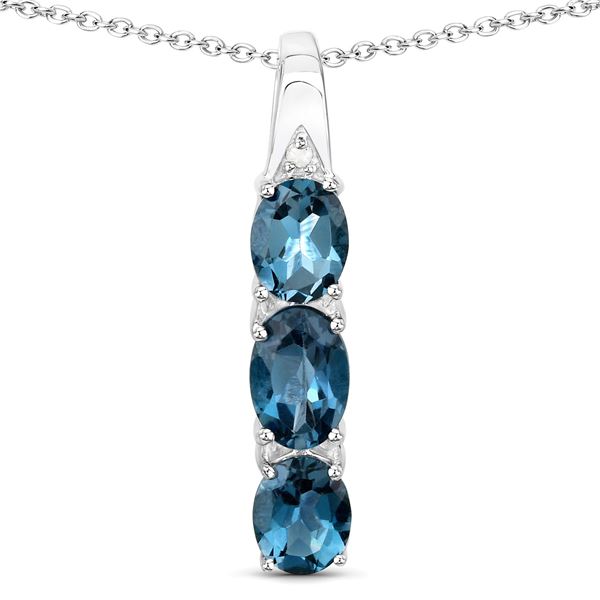 London Blue Topaz Three-Stone Necklace .925