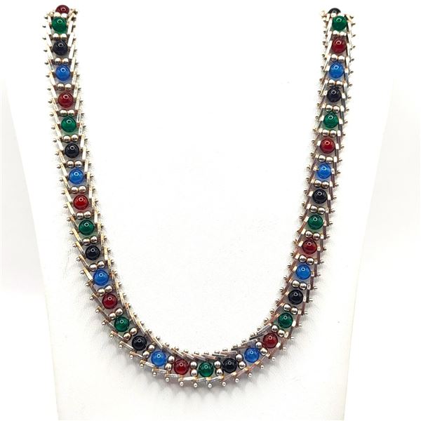 Milor Italy Multi-Colored Onyx Choker Necklace .925