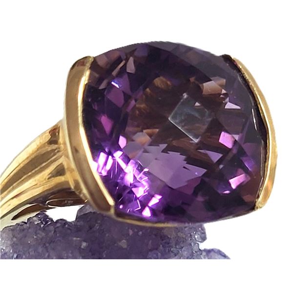 11.00 CT Top-Faceted Genuine Amethyst Ring