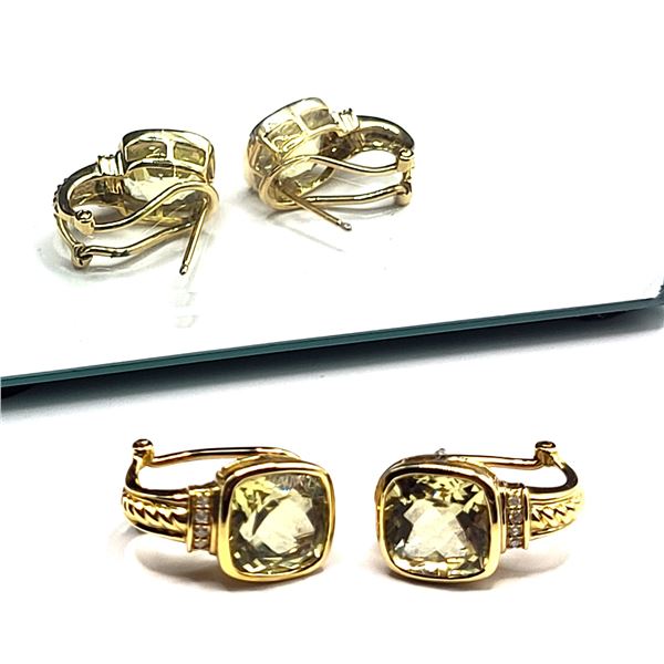 14K Yellow Gold Lemon Quartz and Diamond Pendant