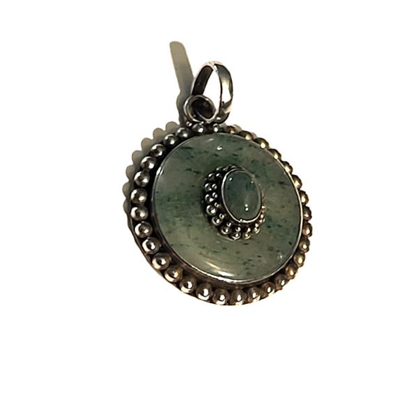 Vintage Green Jade Pendant with Beaded Frame