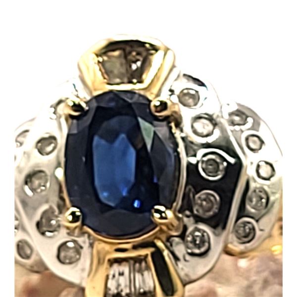 Contemporary Blue Sapphire and Diamond 2-Tone Ring