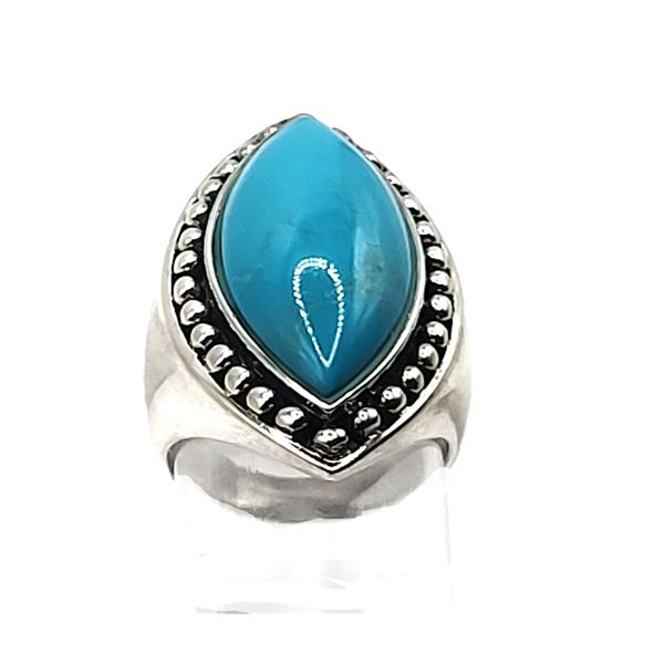 Navette-Shaped Grande Blue Turquoise Ring .925