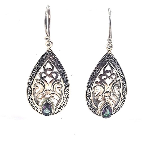 Sterling Silver Repousse Dangling Mystic Topaz Earrings