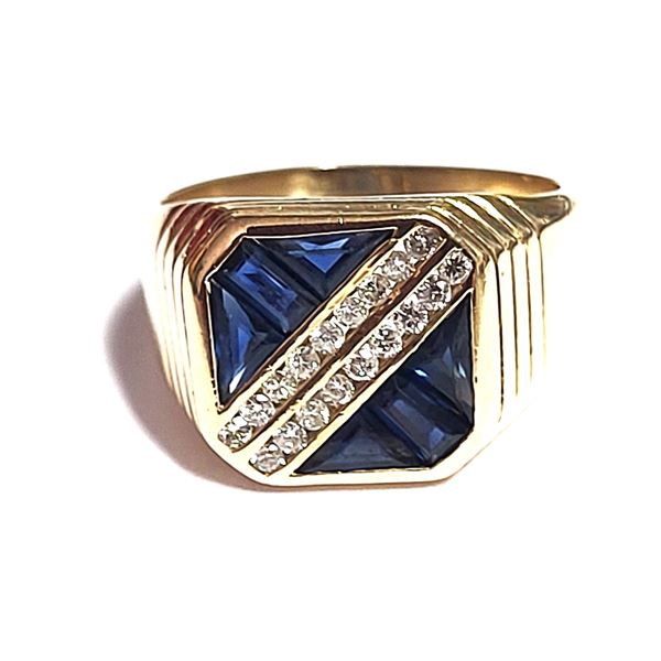 Man's Contemporary Blue Sapphire and Diamond Ring