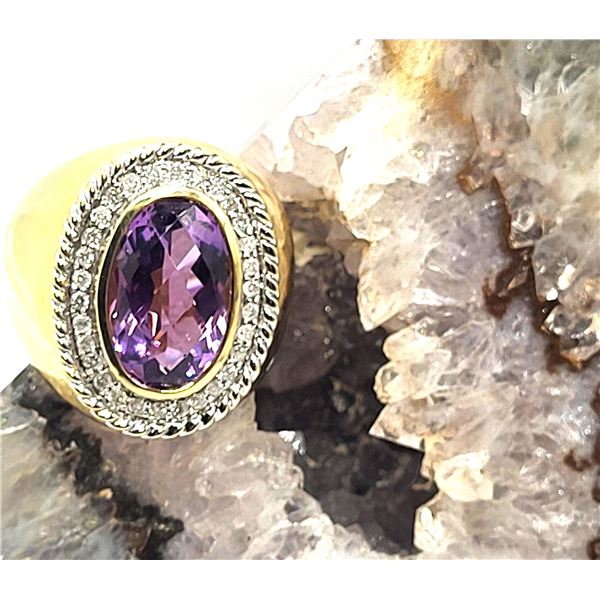 Bold 8 Carat Amethyst and Diamond Ring