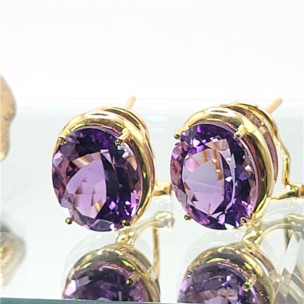 9CTW Oval Amethyst Earrings Omega Backs