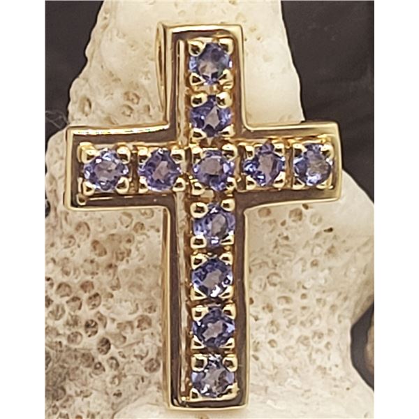 14K Yellow Gold Cross with Genuine Tanzanite
