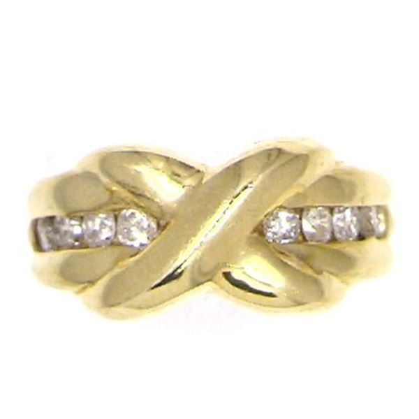 14K Yellow Gold "Kiss" X Ring with Diamonds