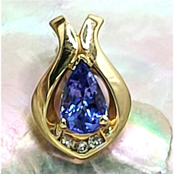 Striking Tanzanite Pendant with Gold Frame & Diamonds