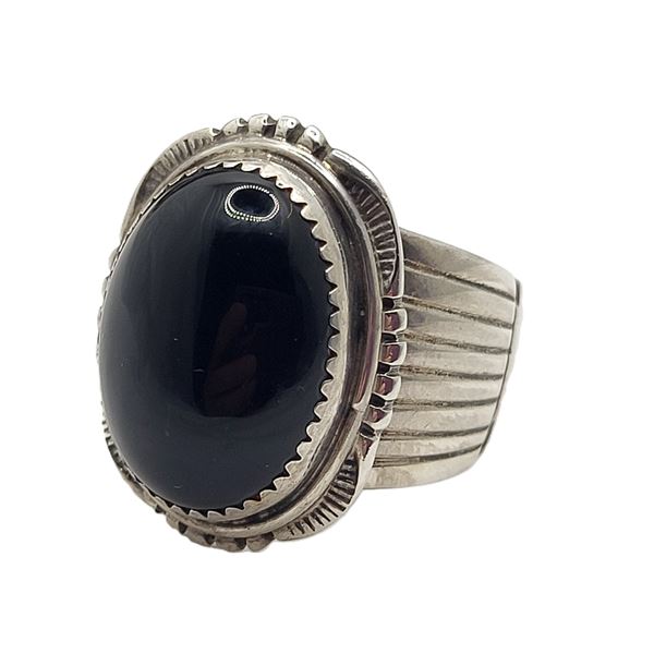 W. Denetdale .925 Large Black Onyx Ring Navajo