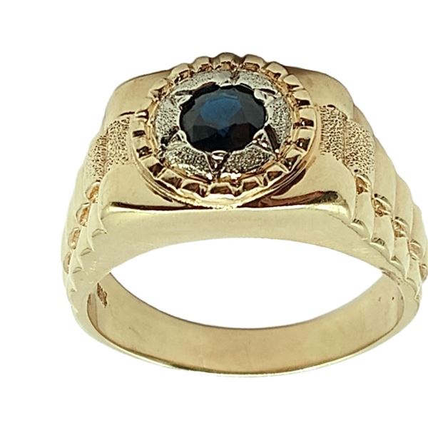 Man's Blue Sapphire Ring with Jubilee Shoulders