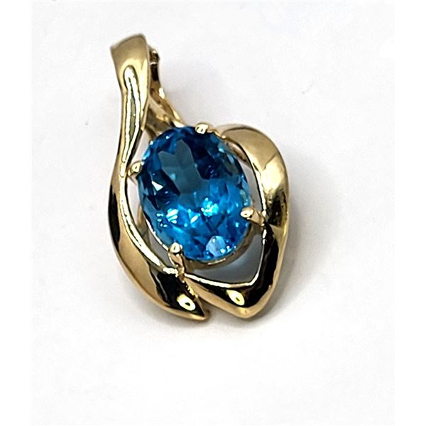 Large Swiss Blue Topaz Pendant/Enhancer Signed JH