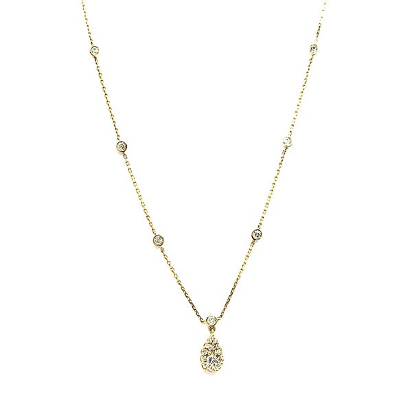 18K Diamond Cluster Drop Station Necklace