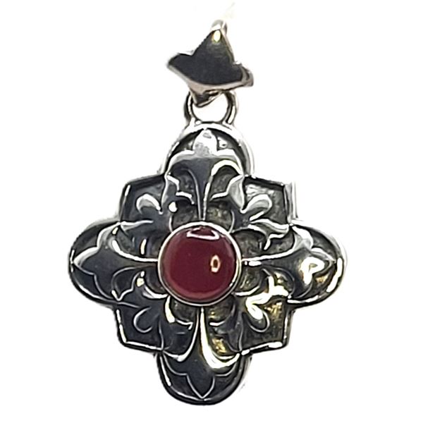 Cross Fleury, Sterling Silver & Carnelian Pendant