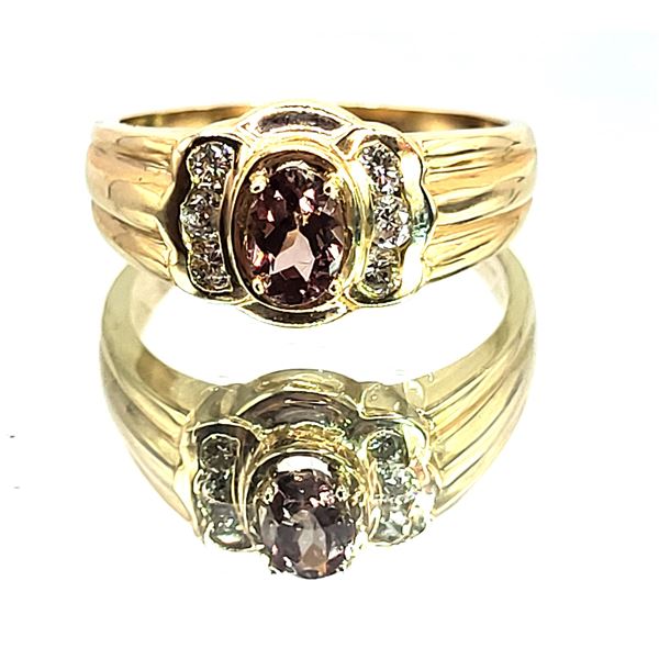 Intriguing Color-Changing Garnet and Diamond Ring