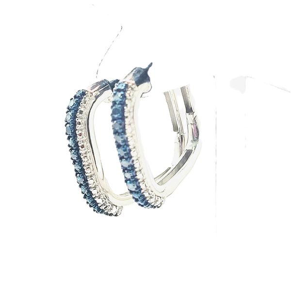 Earth-Mined Blue Diamond Square Hoop Earrings .925