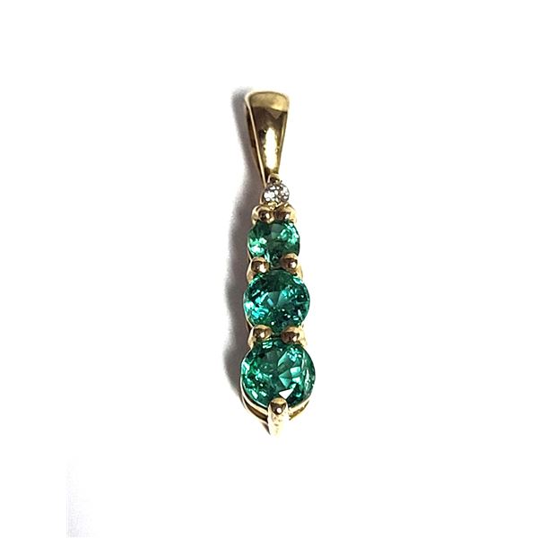 Graduating Emerald Three Stone Drop Pendant Diamond Accent