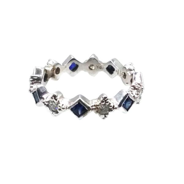 Blue Sapphire and Diamond Geometric Eternity Band