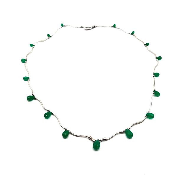 Briolette-Cut Emeralds & Delicate White Gold Ribbon Necklace