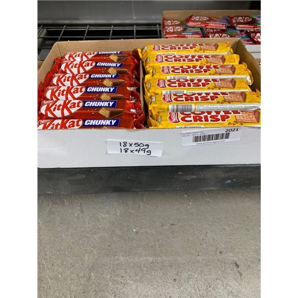 Box of KitKat Chunky 18 x 50g and Coffee Crisp Bars 18 x 49g