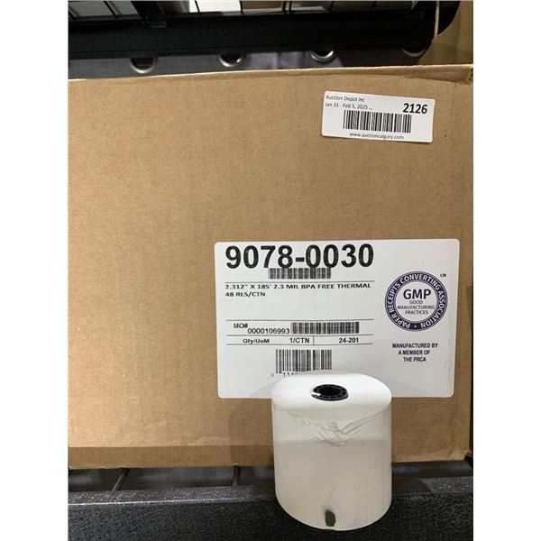Thermal Paper Rolls, 2.31×185 ft, 2.3 Mil BPA-Free, Case of 48 Rolls