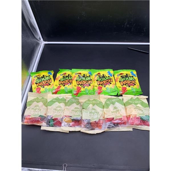 Assorted Packets of Sour Patch Kids and Mighty Marked Candy