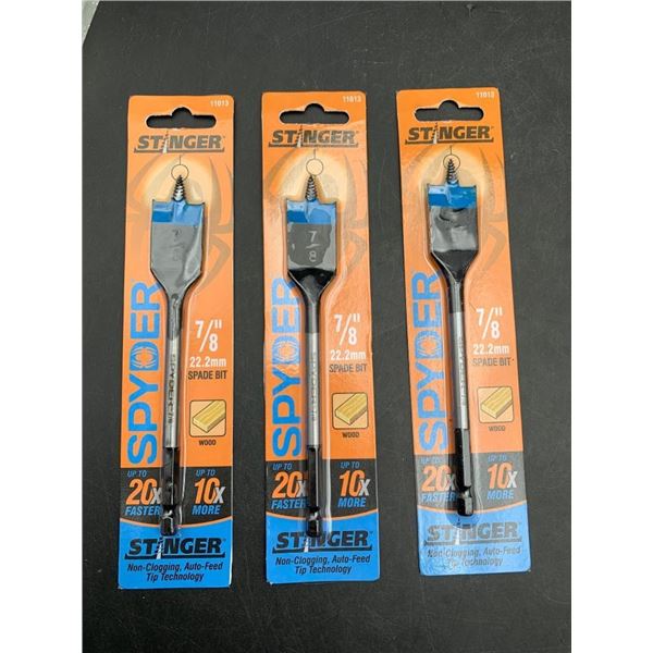 Set of 3 Spyder Stinger 7/8 Inch Spade Drill Bits