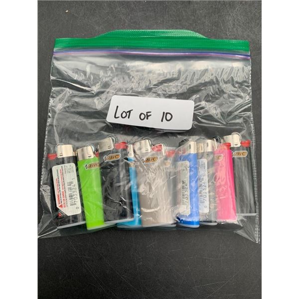 Lot of 10 Bic Mini Sized Disposable Lighters in Assorted Colors