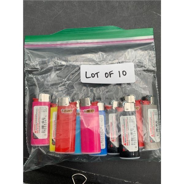 Lot of 10 Bic Mini Sized Disposable Lighters in Assorted Colors