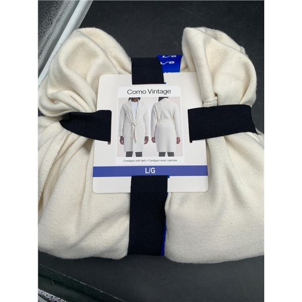 Como Vintage Cardigan With Belt, Size Large/XL, Ivory Color