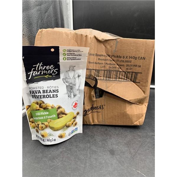 Three Farmers Dill Pickle Fava Beans, 6 x 140g Bags