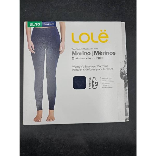 Lolë Women’s Merino Wool Base Layer Pants, Size XL, Navy