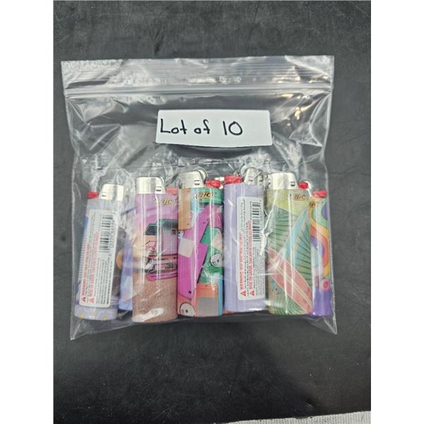 Lot of 10 Bic Lighters with Assorted Designs